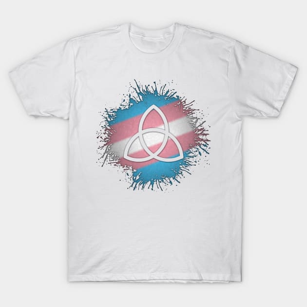 Paint Splatter Transgender Pride Flag Triquetra Symbol T-Shirt by LiveLoudGraphics